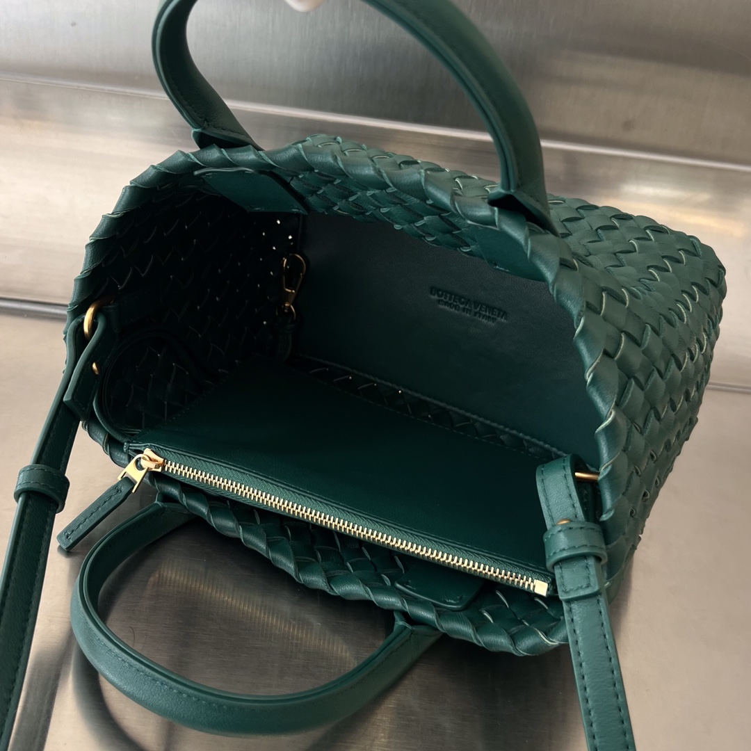 Mini Cabat Intreccio Leather Tote Emerald Green